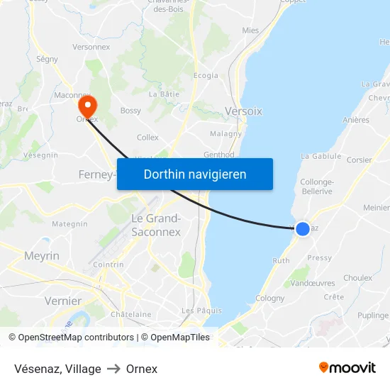 Vésenaz, Village to Ornex map