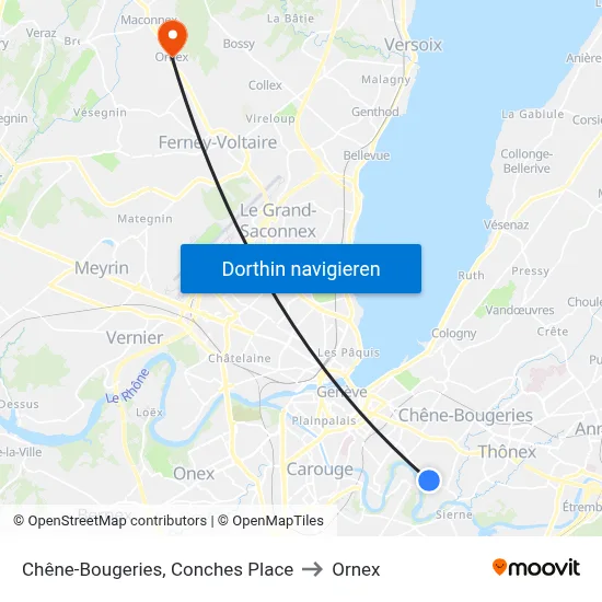 Chêne-Bougeries, Conches Place to Ornex map