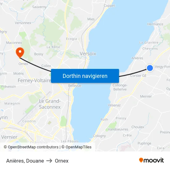 Anières, Douane to Ornex map