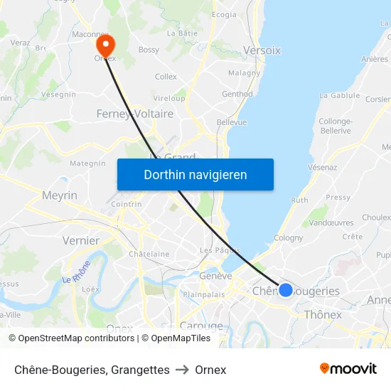 Chêne-Bougeries, Grangettes to Ornex map