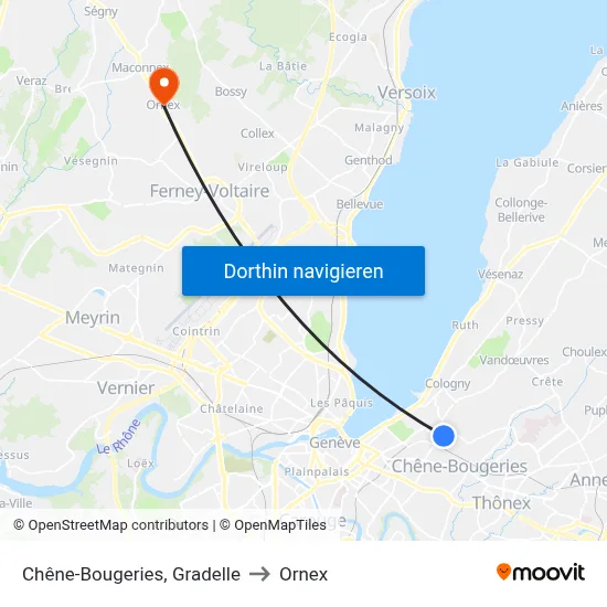 Chêne-Bougeries, Gradelle to Ornex map