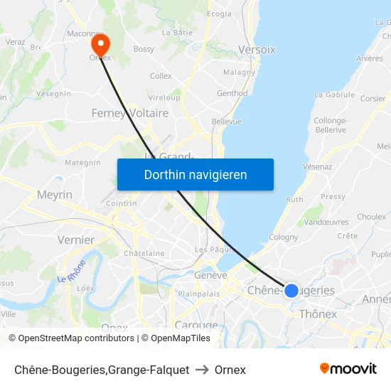 Chêne-Bougeries,Grange-Falquet to Ornex map