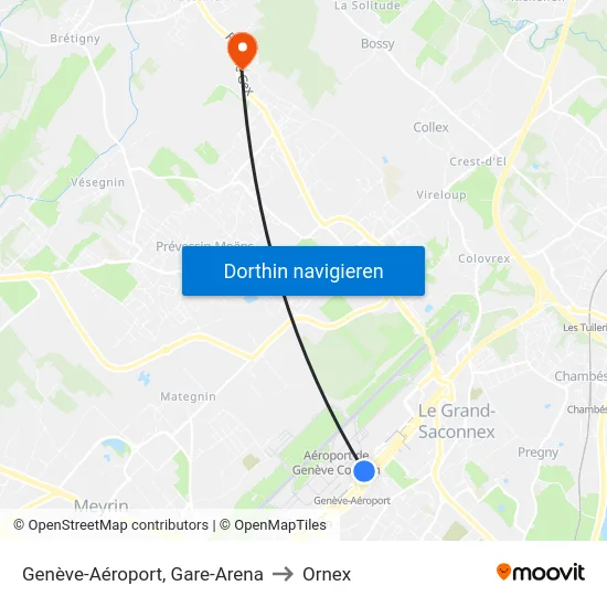 Genève-Aéroport, Gare-Arena to Ornex map