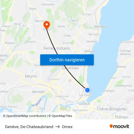 Genève, De-Chateaubriand to Ornex map