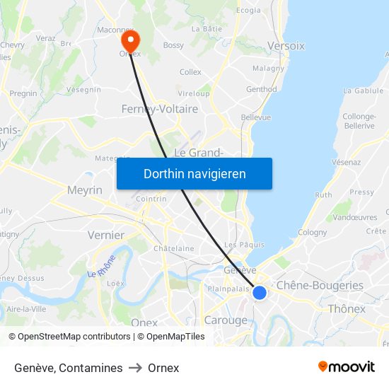 Genève, Contamines to Ornex map