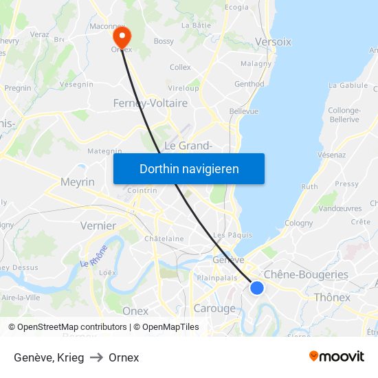 Genève, Krieg to Ornex map
