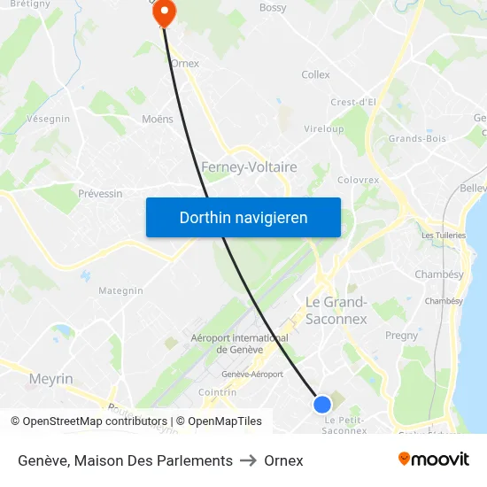 Genève, Maison Des Parlements to Ornex map