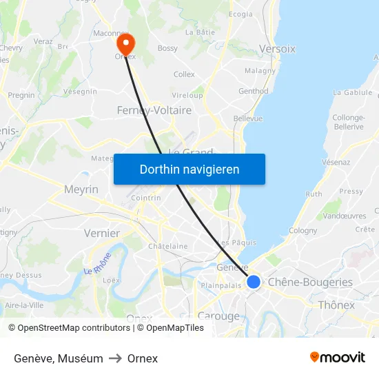 Genève, Muséum to Ornex map