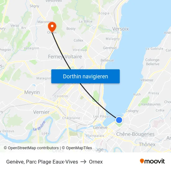 Genève, Parc Plage Eaux-Vives to Ornex map