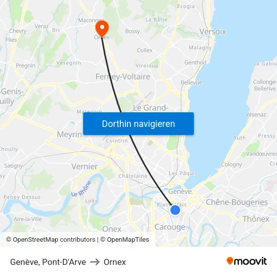 Genève, Pont-D'Arve to Ornex map