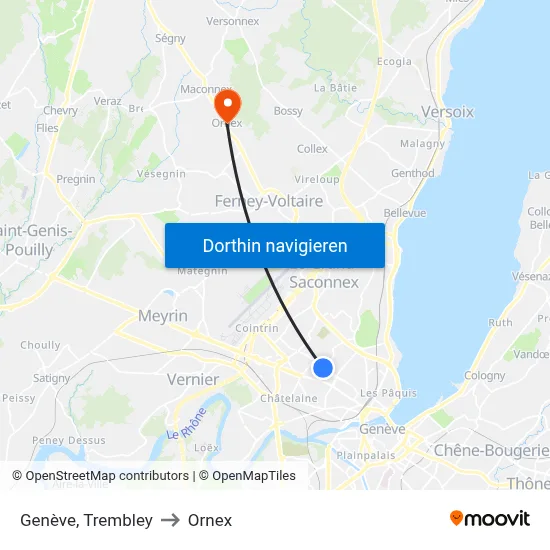 Genève, Trembley to Ornex map