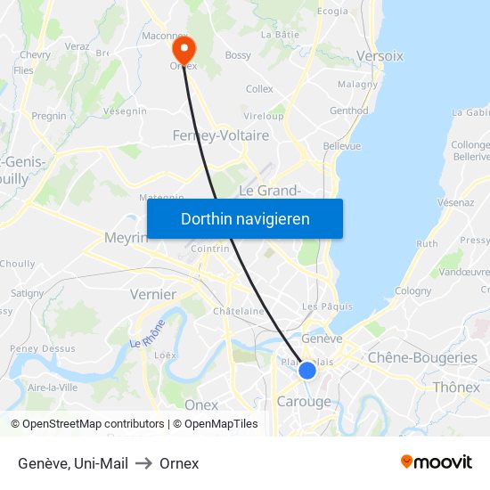 Genève, Uni-Mail to Ornex map