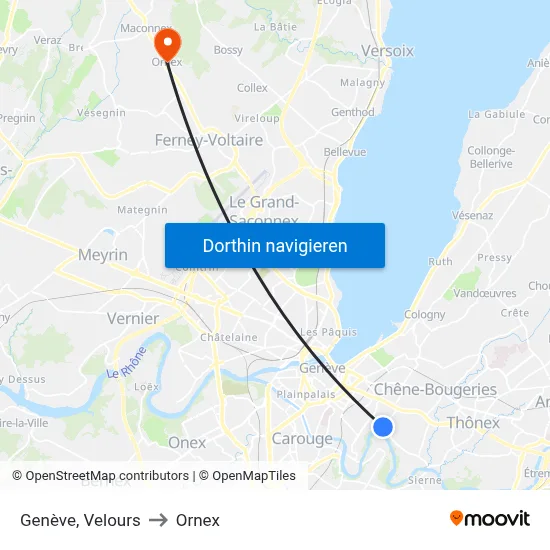 Genève, Velours to Ornex map