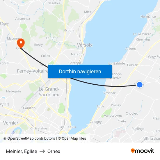 Meinier, Église to Ornex map