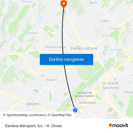 Genève-Aéroport, Icc to Ornex map
