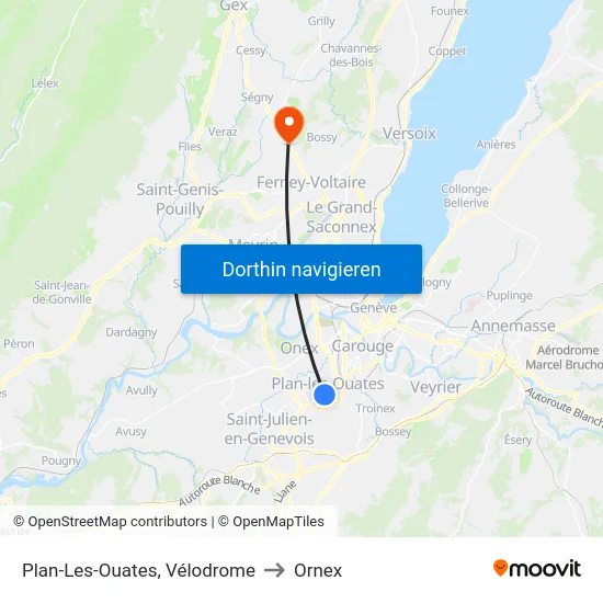 Plan-Les-Ouates, Vélodrome to Ornex map