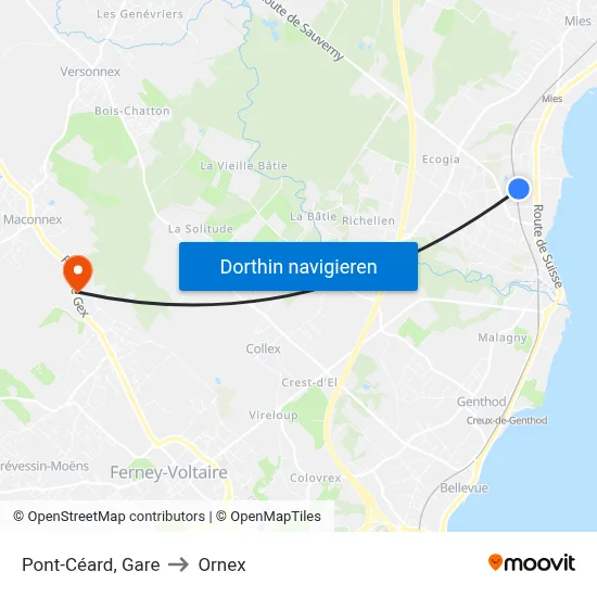 Pont-Céard, Gare to Ornex map