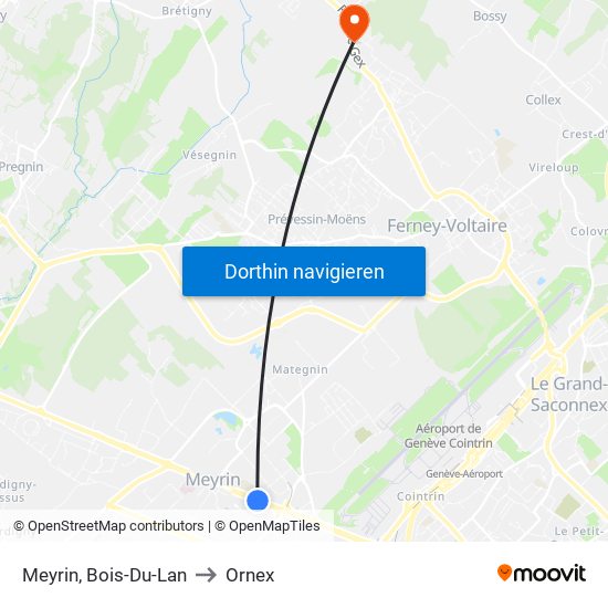 Meyrin, Bois-Du-Lan to Ornex map