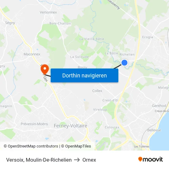 Versoix, Moulin-De-Richelien to Ornex map