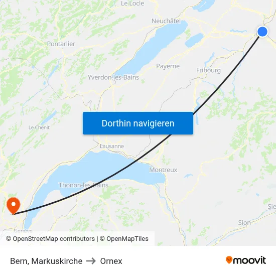 Bern, Markuskirche to Ornex map