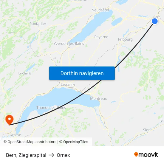 Bern, Zieglerspital to Ornex map