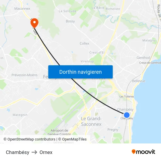 Chambésy to Ornex map