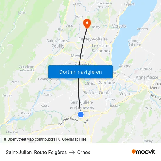 Saint-Julien, Route Feigères to Ornex map