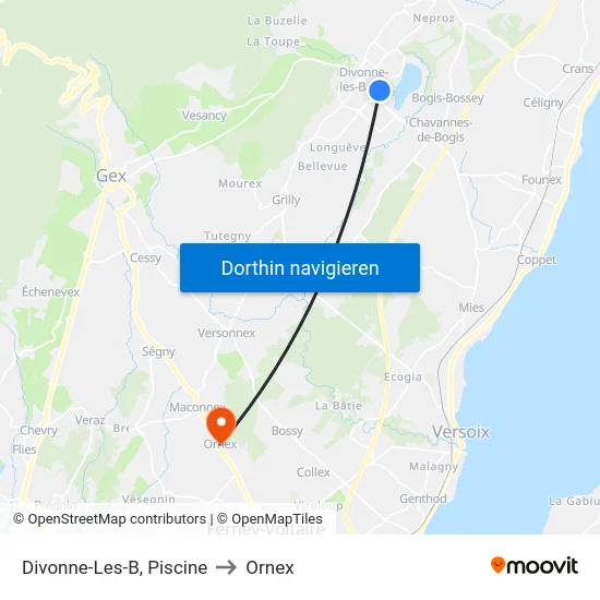 Divonne-Les-B, Piscine to Ornex map