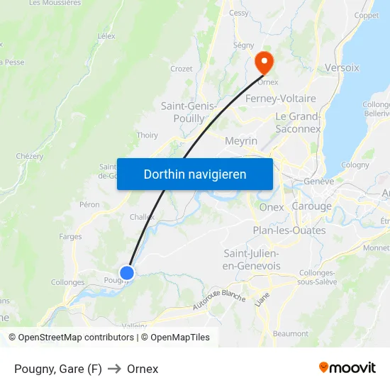 Pougny, Gare (F) to Ornex map