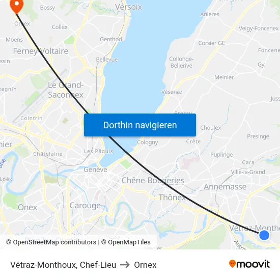 Vétraz-Monthoux, Chef-Lieu to Ornex map