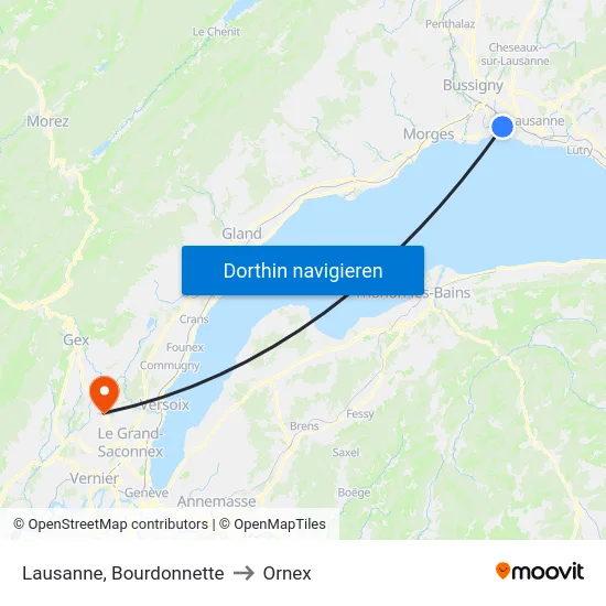 Lausanne, Bourdonnette to Ornex map
