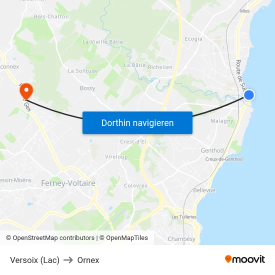 Versoix (Lac) to Ornex map