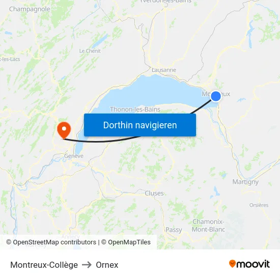 Montreux-Collège to Ornex map
