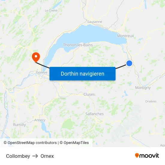 Collombey to Ornex map