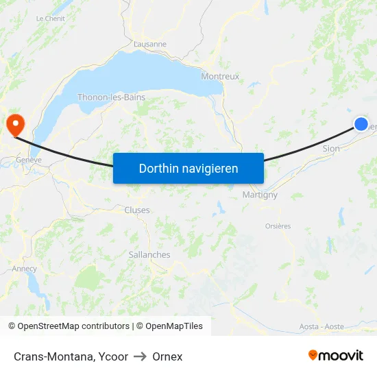 Crans-Montana, Ycoor to Ornex map