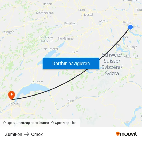 Zumikon to Ornex map