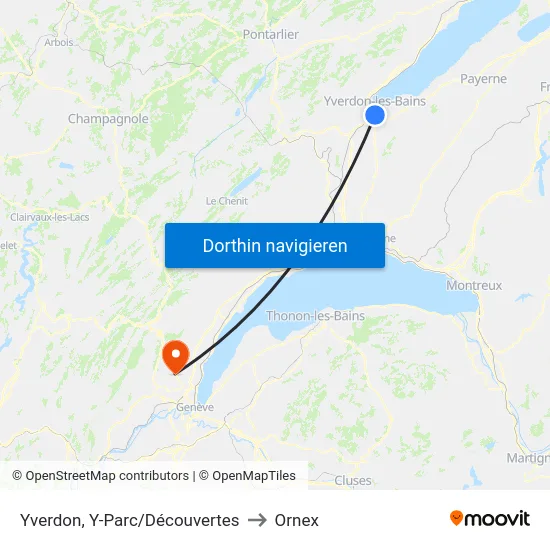 Yverdon, Y-Parc/Découvertes to Ornex map