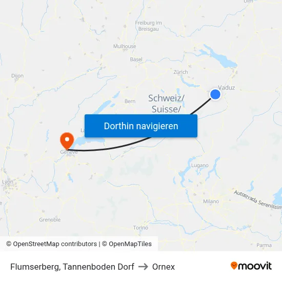 Flumserberg, Tannenboden Dorf to Ornex map