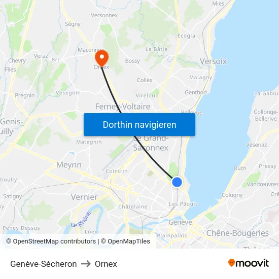 Genève-Sécheron to Ornex map