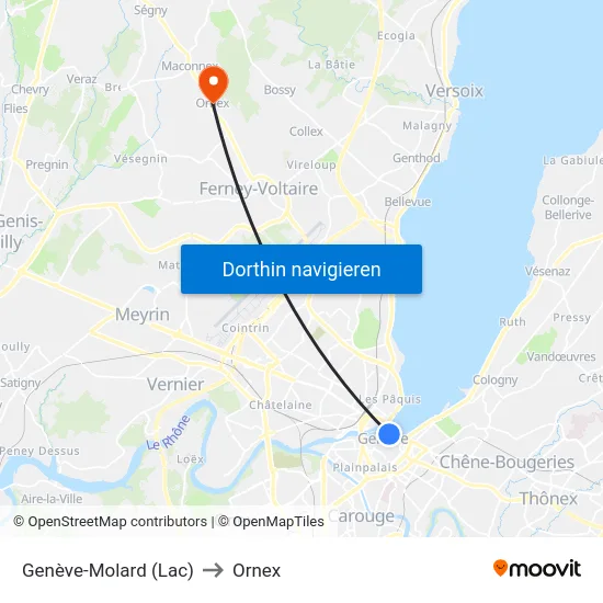 Genève-Molard (Lac) to Ornex map