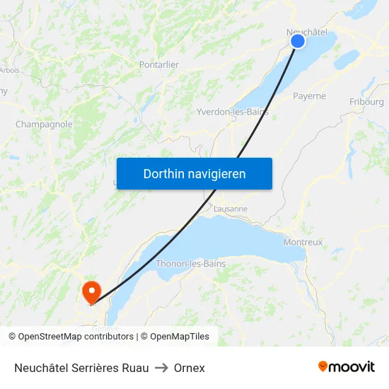 Neuchâtel Serrières Ruau to Ornex map