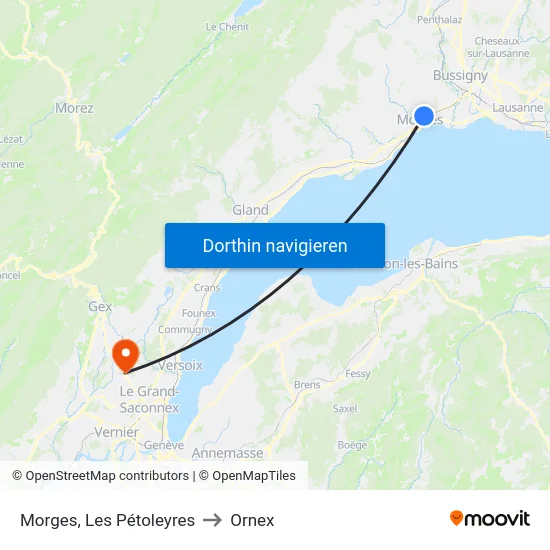 Morges, Les Pétoleyres to Ornex map
