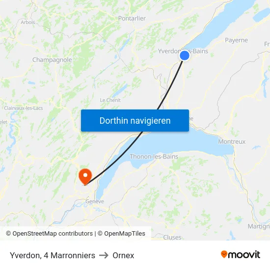 Yverdon, 4 Marronniers to Ornex map