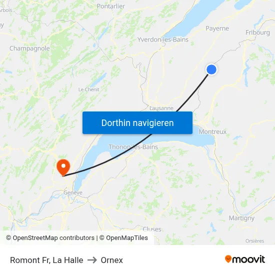 Romont Fr, La Halle to Ornex map
