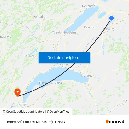 Liebistorf, Untere Mühle to Ornex map