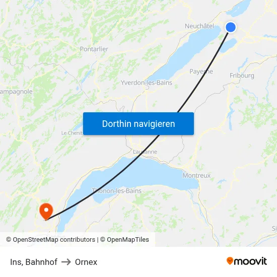 Ins, Bahnhof to Ornex map