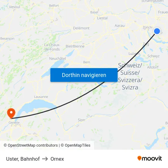 Uster, Bahnhof to Ornex map