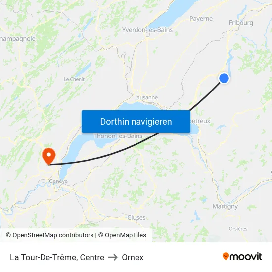 La Tour-De-Trême, Centre to Ornex map