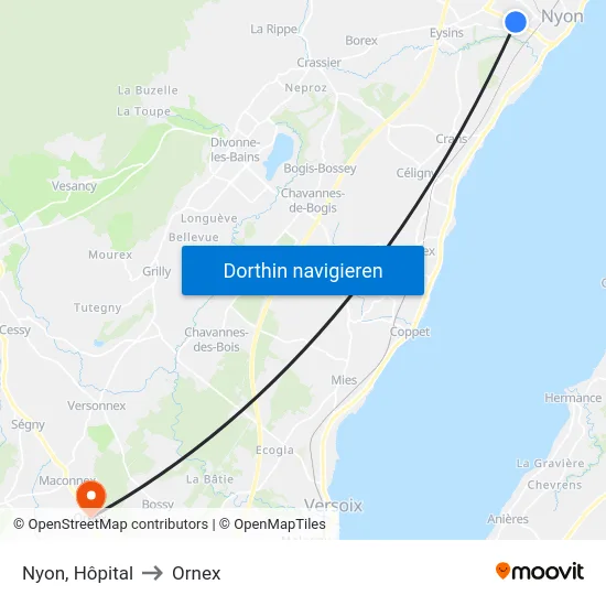 Nyon, Hôpital to Ornex map