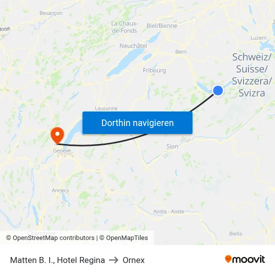 Matten B. I., Hotel Regina to Ornex map